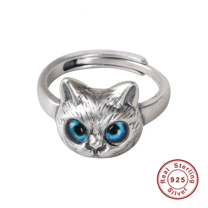 Bague chat faché en argent