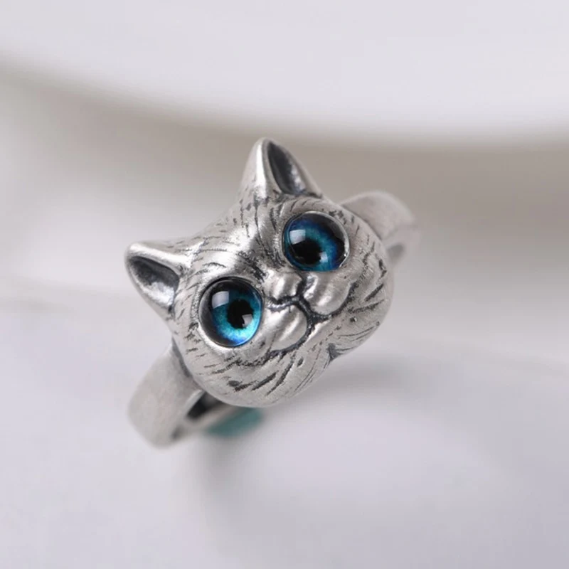 Bague chat faché en argent