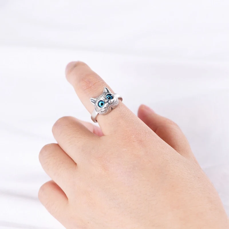 Bague chat faché en argent