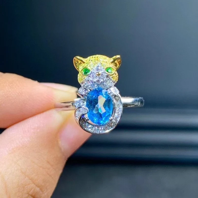 Bague Chat Argent Topaze