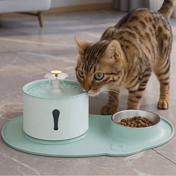 Fontaine eau chat cascade avec gamelle - Hydroflor™