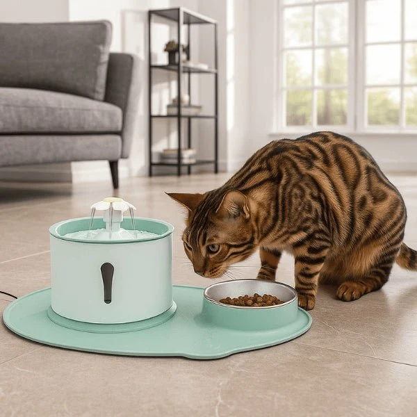 Fontaine eau chat cascade avec gamelle - Hydroflor™