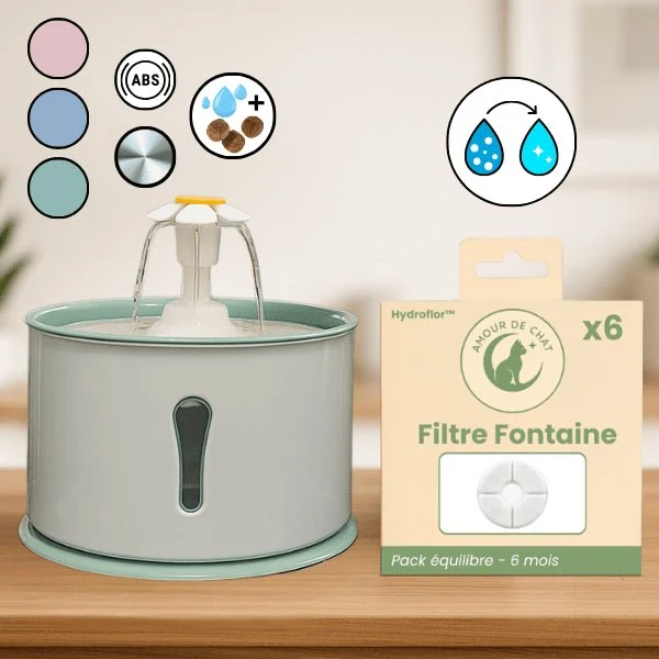 Fontaine eau chat cascade avec gamelle - Hydroflor™
