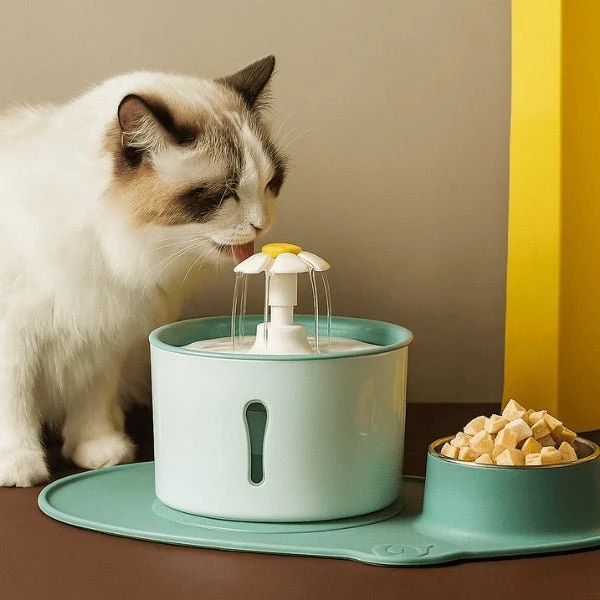 Fontaine eau chat cascade avec gamelle - Hydroflor™