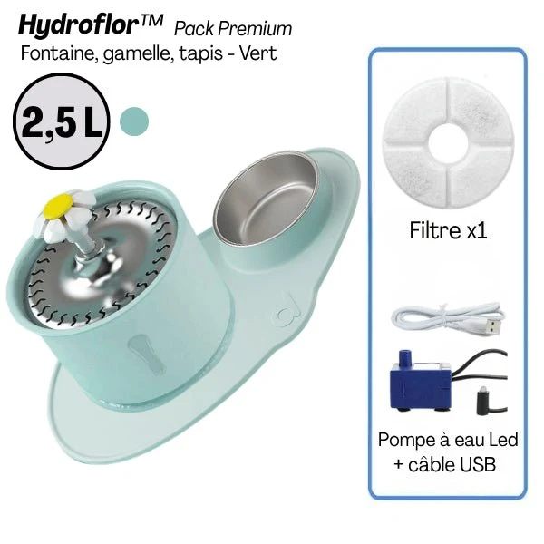 Fontaine eau chat cascade avec gamelle - Hydroflor™