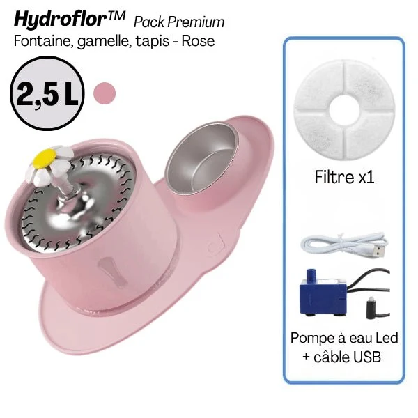 Fontaine eau chat cascade avec gamelle - Hydroflor™