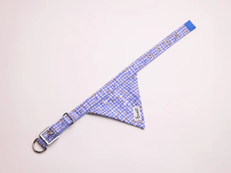 Bandana pour chien imprimé vichy bleu