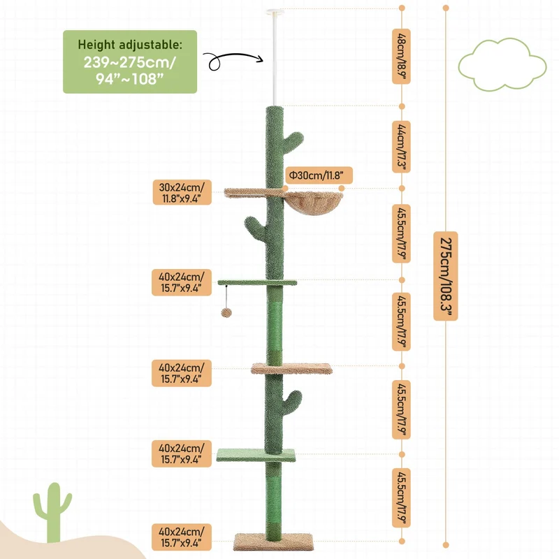 Arbre à chat ajustable 239-275cm style cactus