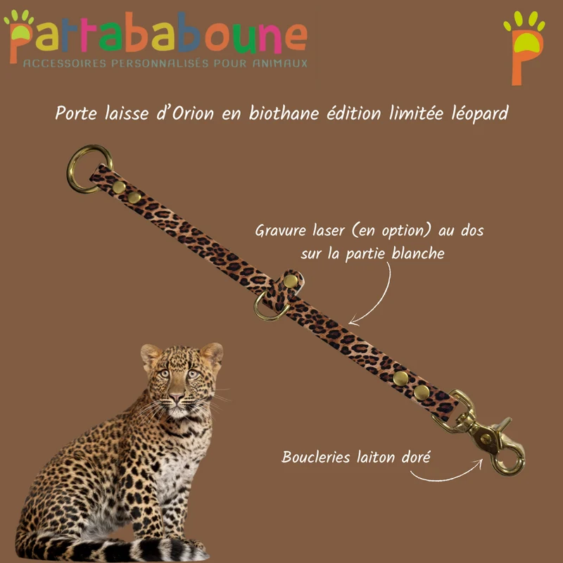 Porte-longe et laisse personnalisé en biothane 16 mm - Édition limitée Léopard
