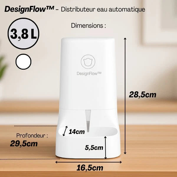 Distributeur eau chat - DesignFlow™ : Sans fil sans électricité 3,8 L