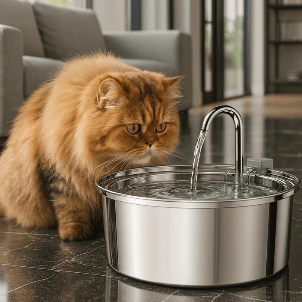 Fontaine à eau chat en inox à robinet continu – Ionix™