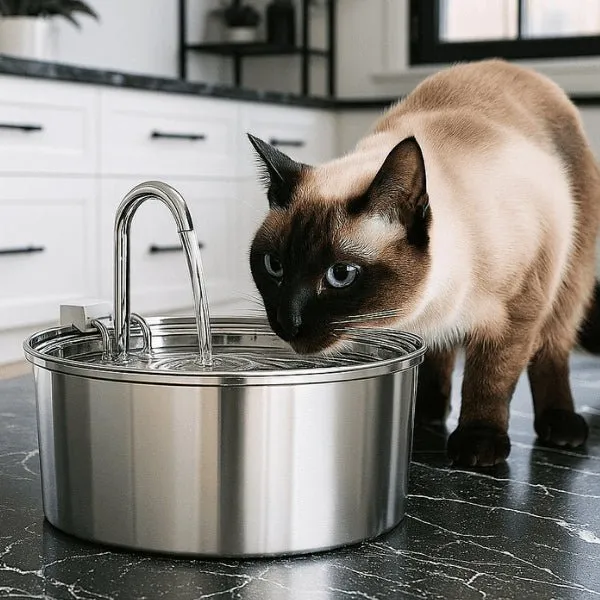 Fontaine à eau chat en inox à robinet continu – Ionix™