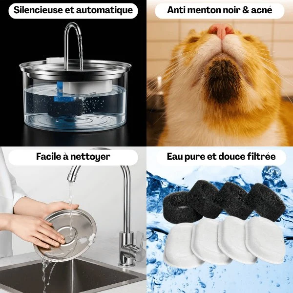 Fontaine à eau chat en inox à robinet continu – Ionix™