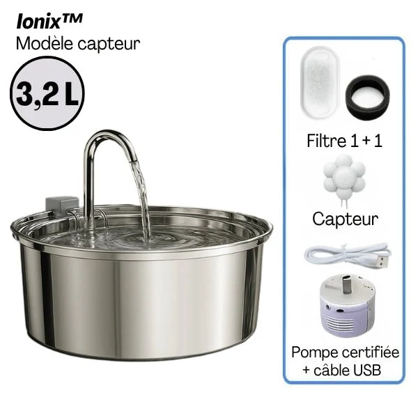 Fontaine à eau chat en inox à robinet continu – Ionix™