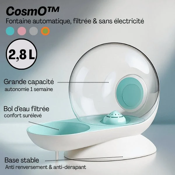 Fontaine à eau chat sans électricité - CosmO™ : Design et filtrée