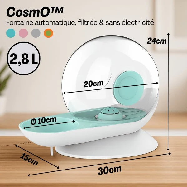 Fontaine à eau chat sans électricité - CosmO™ : Design et filtrée