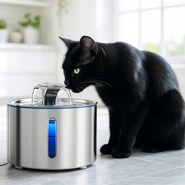 Fontaine eau pour chat - Hydrox™ : inox silencieuse 4 jets LED