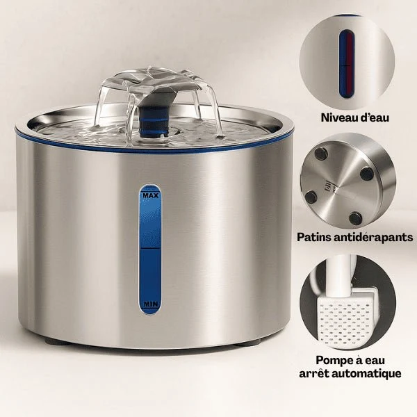 Fontaine eau pour chat - Hydrox™ : inox silencieuse 4 jets LED