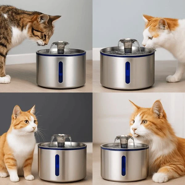 Fontaine eau pour chat - Hydrox™ : inox silencieuse 4 jets LED