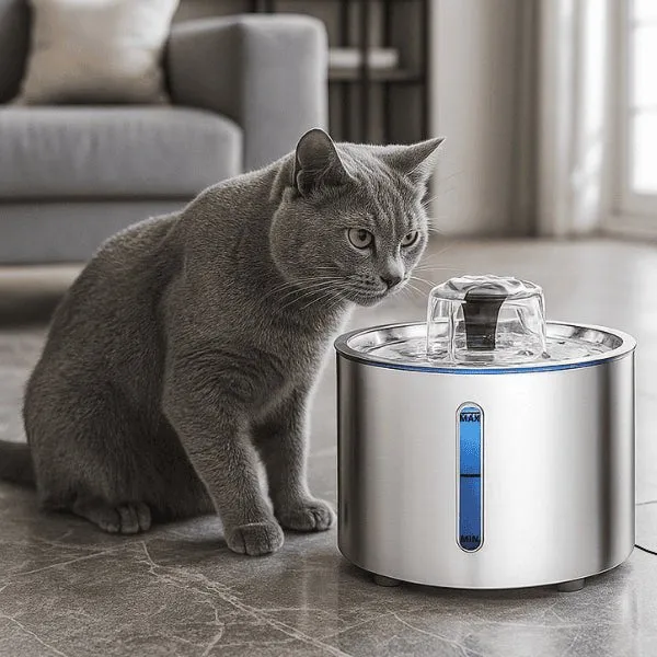 Fontaine eau pour chat - Hydrox™ : inox silencieuse 4 jets LED
