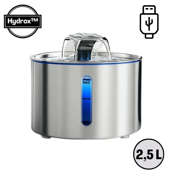 Fontaine eau pour chat - Hydrox™ : inox silencieuse 4 jets LED