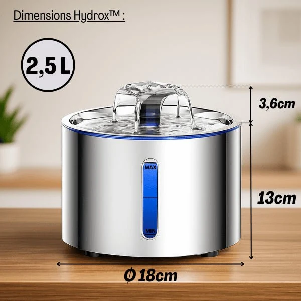 Fontaine eau pour chat - Hydrox™ : inox silencieuse 4 jets LED