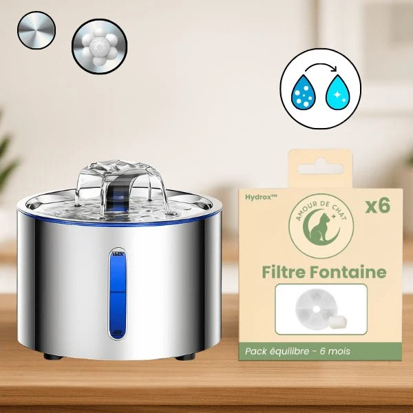 Fontaine eau pour chat - Hydrox™ : inox silencieuse 4 jets LED