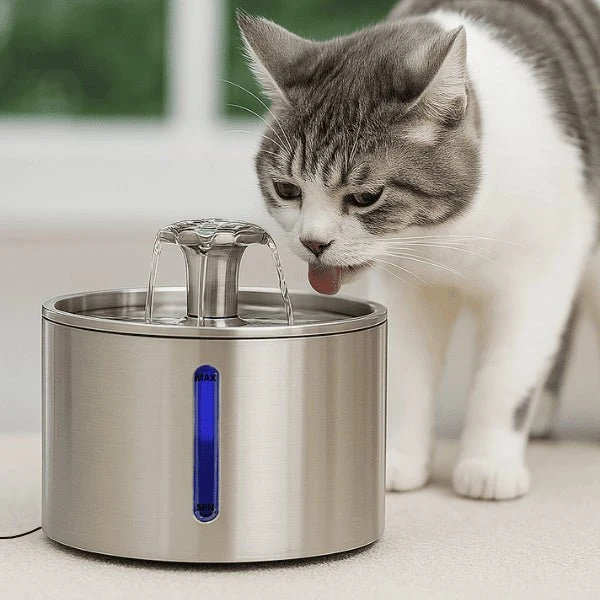 Fontaine eau pour chat - Hydrox™ : inox silencieuse 4 jets LED