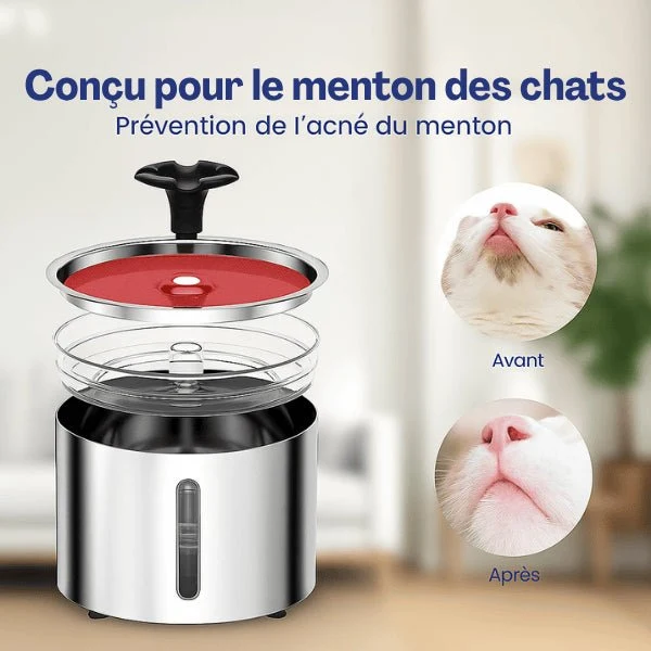 Fontaine eau pour chat - Hydrox™ : inox silencieuse 4 jets LED