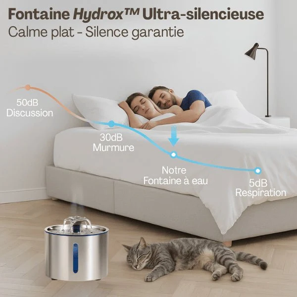 Fontaine eau pour chat - Hydrox™ : inox silencieuse 4 jets LED