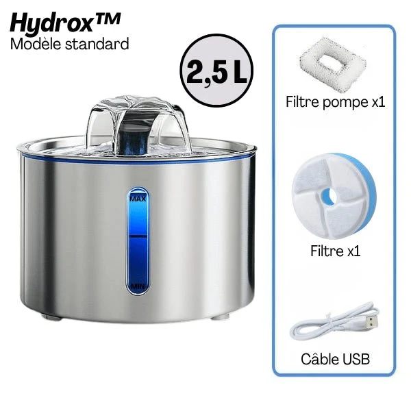 Fontaine eau pour chat - Hydrox™ : inox silencieuse 4 jets LED