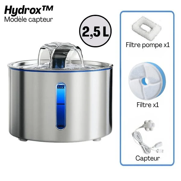 Fontaine eau pour chat - Hydrox™ : inox silencieuse 4 jets LED