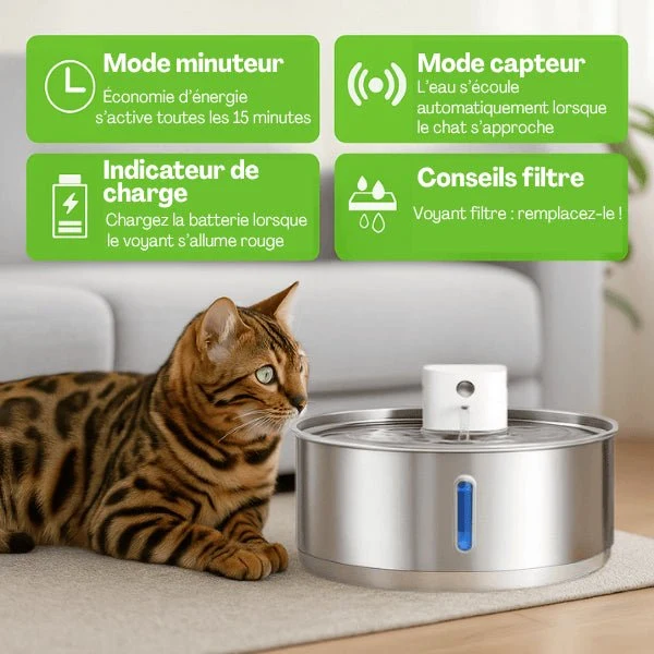 Fontaine pour chat - intelligente sans fil en inox – Catronic™