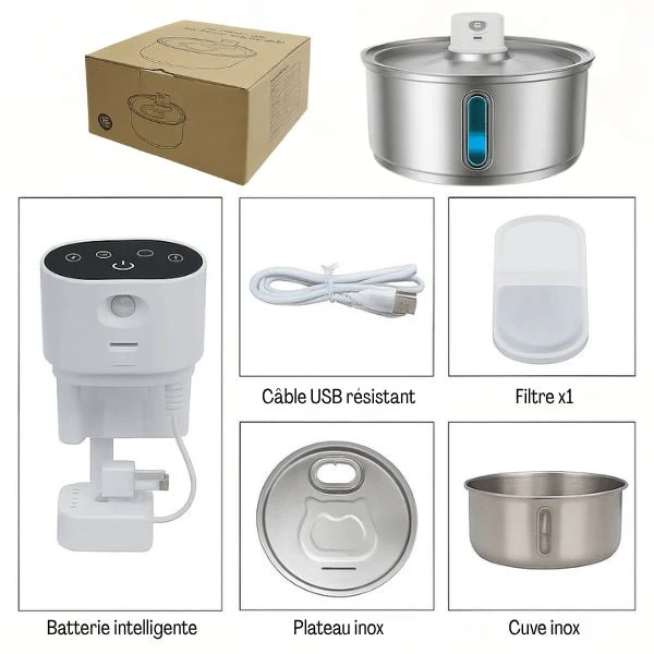 Fontaine pour chat - intelligente sans fil en inox – Catronic™