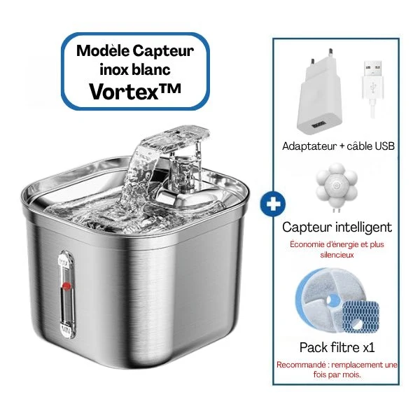 Fontaine chat en inox automatique – Vortex™
