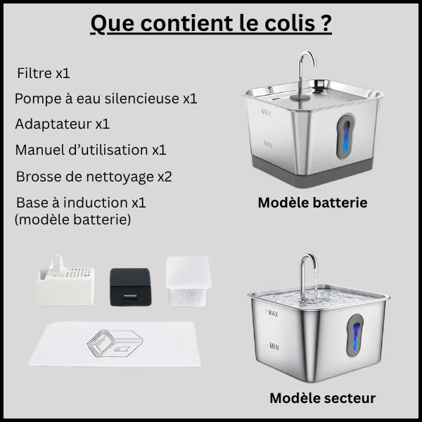 Fontaine à eau chat connectée sans fil en inox - Oconnect™