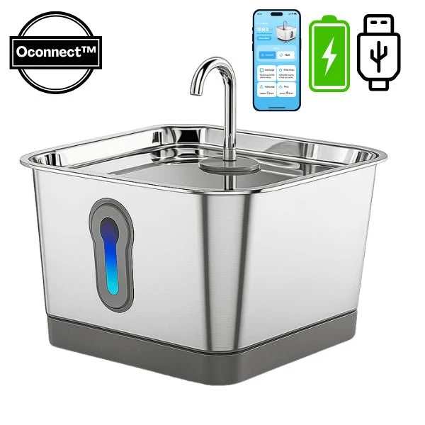 Fontaine à eau chat connectée sans fil en inox - Oconnect™