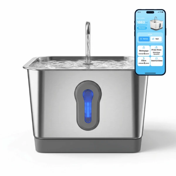Fontaine à eau chat connectée sans fil en inox - Oconnect™