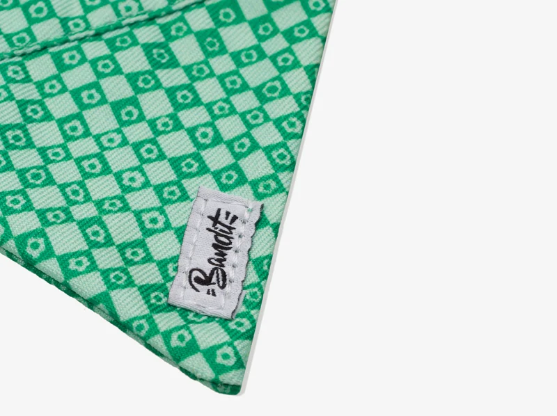 Bandana pour chien imprimé à carreaux vert orné de fleurs