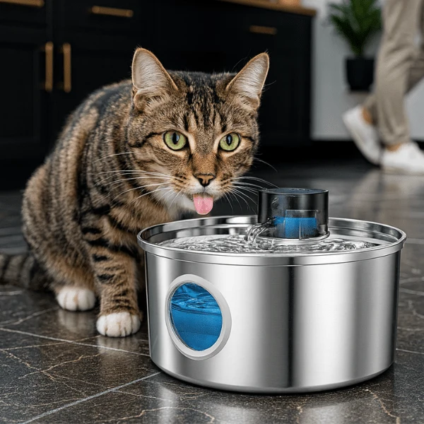 Fontaine à eau pour chat inox - sans fil et capteur : Vinox™
