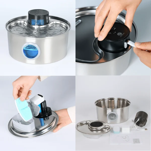 Fontaine à eau pour chat inox - sans fil et capteur : Vinox™