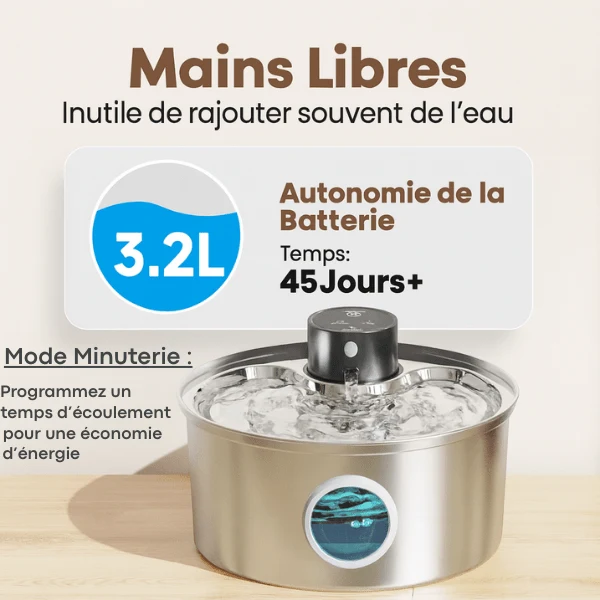 Fontaine à eau pour chat inox - sans fil et capteur : Vinox™