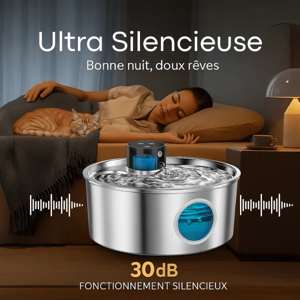 Fontaine à eau pour chat inox - sans fil et capteur : Vinox™