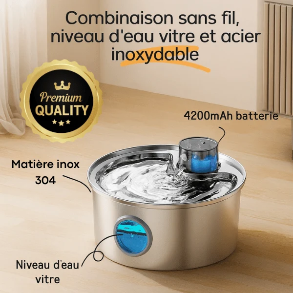 Fontaine à eau pour chat inox - sans fil et capteur : Vinox™