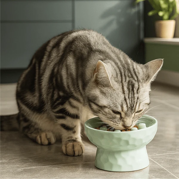 Gamelle ludique pour chat - Céramique surélevée à plots - PawSlow™