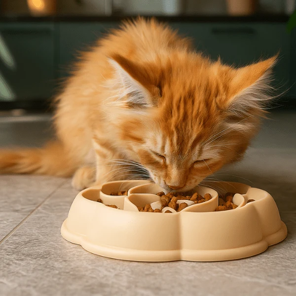 Gamelle anti glouton chaton - Relief pétales de rose - MealStop™