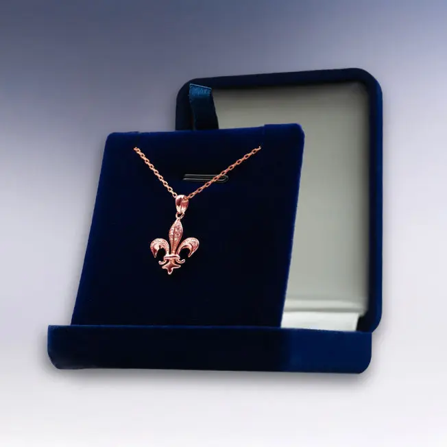 Collier Fleur de Lys dans sa boîte en velours bleu