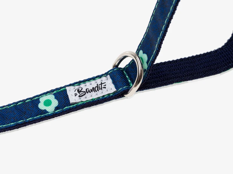 Laisse pour chien denim bleu brut à fleurs
