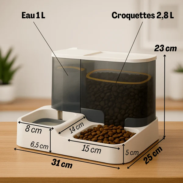 Distributeur croquettes pour chat - eau séparée - PurrCroq™