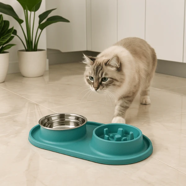 Gamelle anti-glouton chat - Double tapis anti salissures - Oxford Duo™
